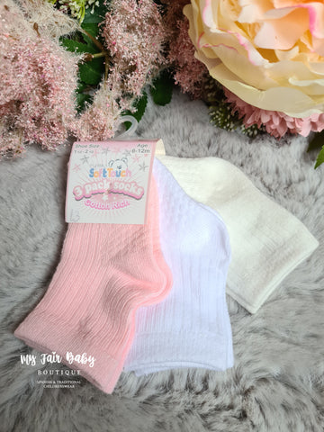 Traditional Baby Girls 3PK Ankle Socks - Pink, White & Cream