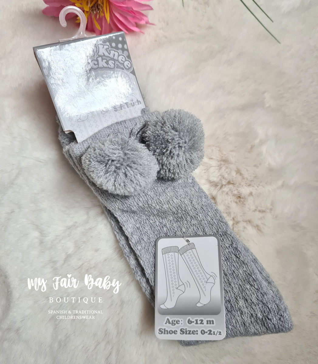Spanish Style Knee High Pelerine Pom Pom Socks – My Fair Baby Boutique