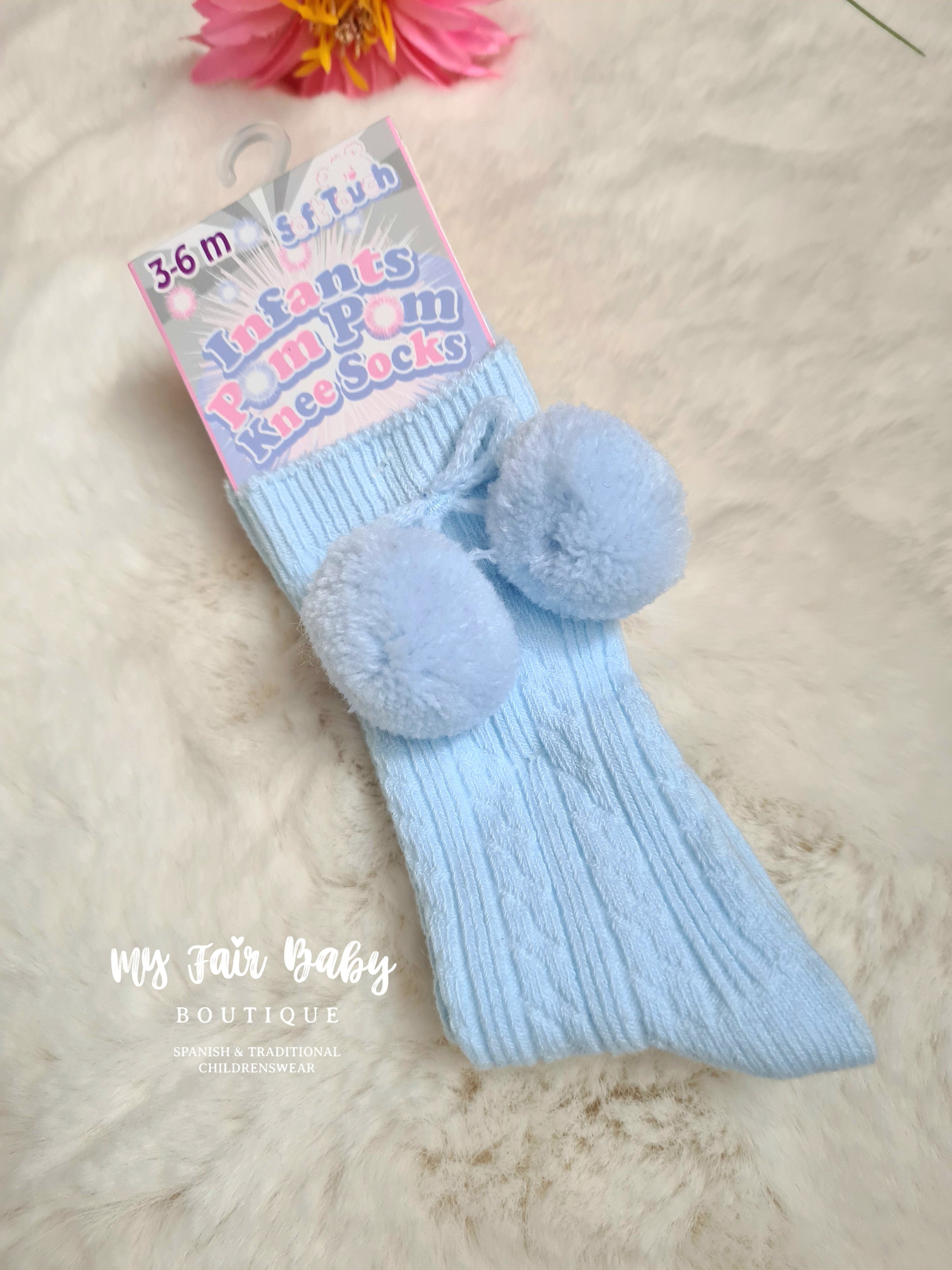 Baby Blue Pom Pom Socks