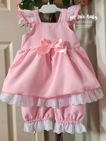 Spanish Baby Girls Pink Sundress & Bloomers - 3-36m