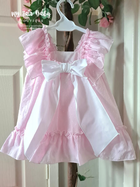 Ceyber SS24 Spanish Baby Girls Pink Swiss Dot Dress & Pants CC7002