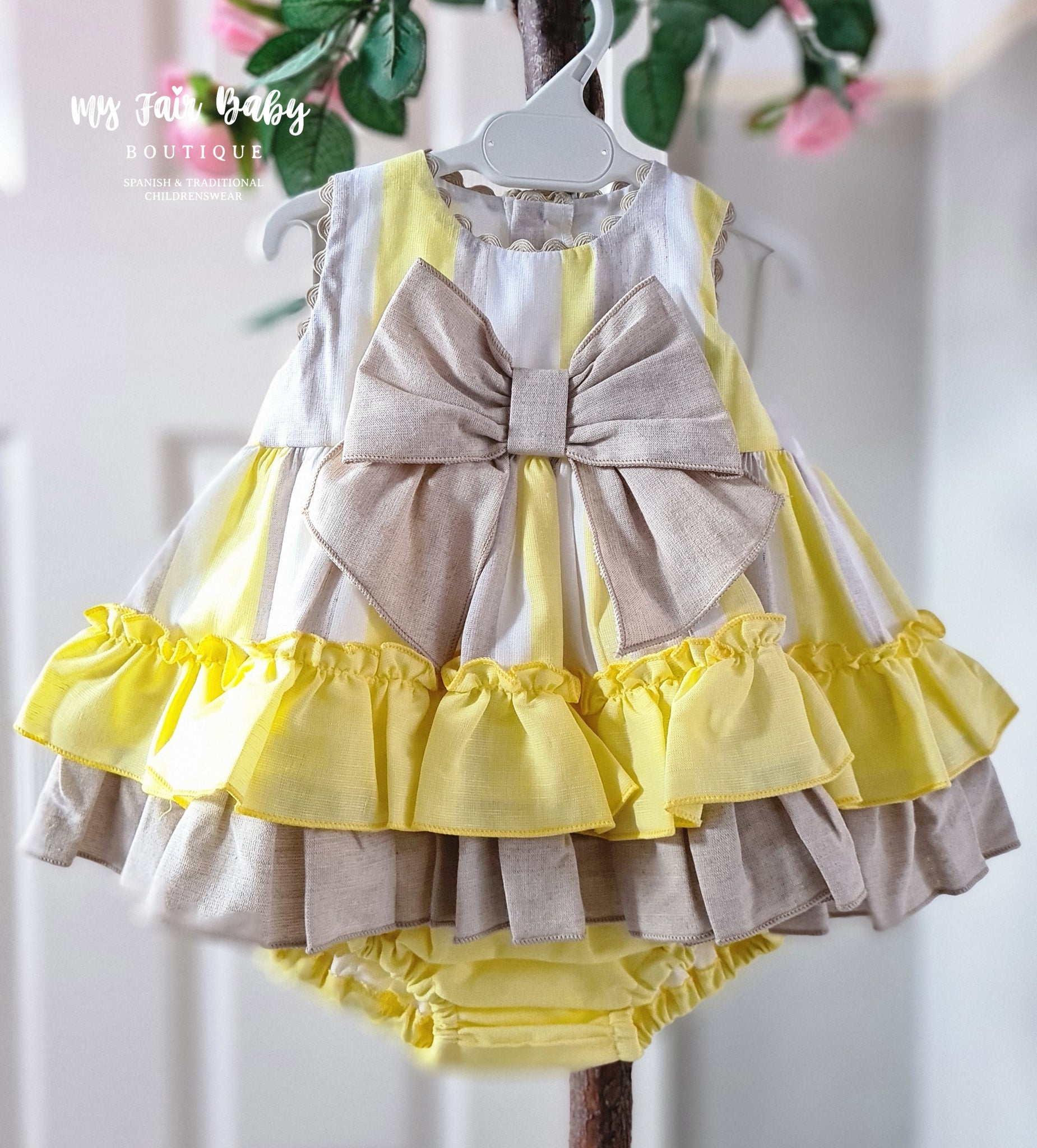 Ceyber Spanish Baby Girls Yellow & Tan Ruffled Dress MC5220