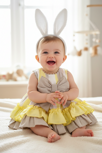 Ceyber Spanish Baby Girls Yellow & Tan Ruffled Dress MC5220 ~ 3,6m