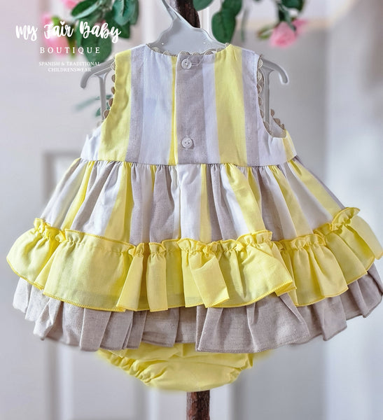 Ceyber Spanish Baby Girls Yellow & Tan Ruffled Dress MC5220