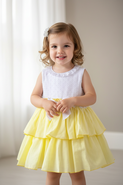 Ceyber Spanish Girls Yellow & White Tiered Dress MC2889
