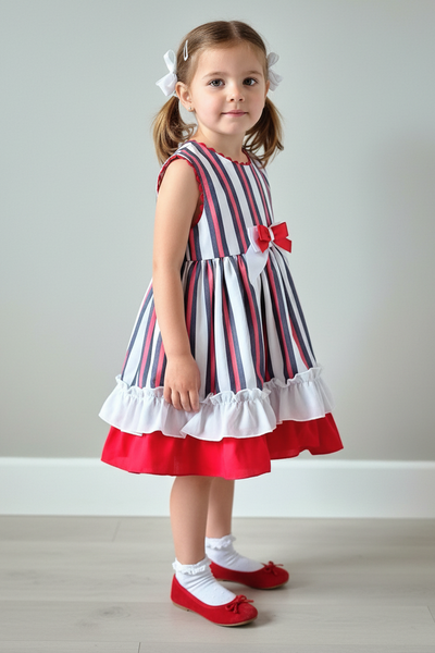 Ceyber Spanish Older Girls Red & White Striped Summer Dress CC5559 - 5,8y