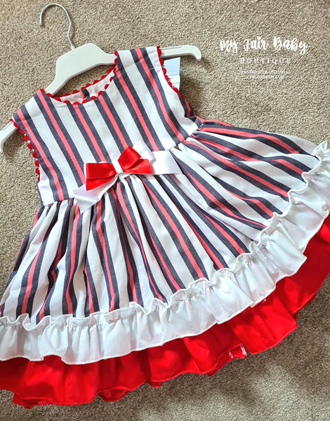 Ceyber SS24 Spanish Older Girls Red & White Striped Dress CC5559 - 3,5,8y