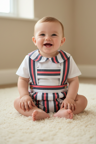 Ceyber Spanish Baby Boys Red & White Striped Summer Romper Set CC5555 ~ 3-24m
