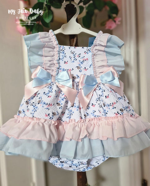 Ceyber SS24 Spanish Baby Girls Blue & Pink Floral Dress CC5000
