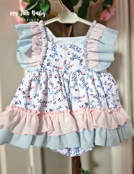 Ceyber SS24 Spanish Baby Girls Blue & Pink Floral Dress CC5000 - 18,36m