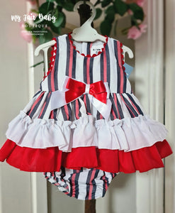 Ceyber SS24 Spanish Baby Girls Red & White Striped Dress CC5550