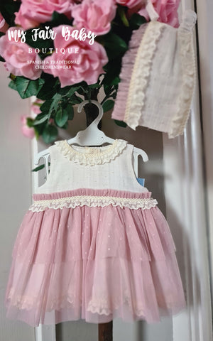Ceyber Spanish Baby Girls Rose Pink Tulle Dress Set MC7110