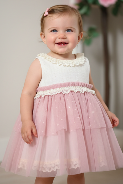 Ceyber Spanish Baby Girls Rose Pink Tulle Dress Set MC7110