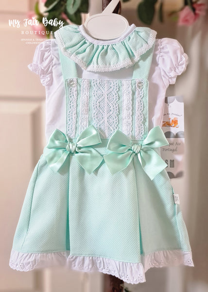 Spanish Baby Girls Mint Green Lace Pinafore Dress - 6m