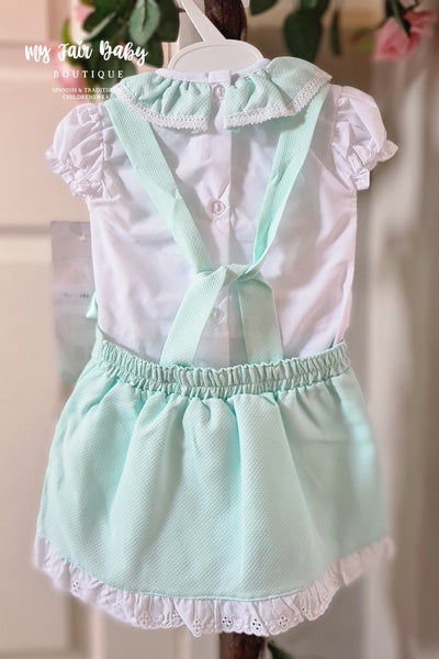 Spanish Baby Girls Mint Green Lace Pinafore Dress - 6m