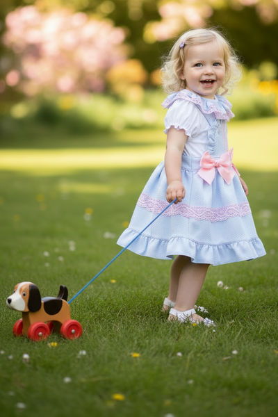 Spanish Baby Girls Blue & Pink Pinafore Dress - 24m