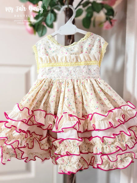 Ela Confeccion Spanish Girls Lemon Evelyn Floral Puffball Dress - IN STOCK NOW