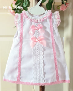 Spanish Baby Girls White & Pink Lace Dress & Pants