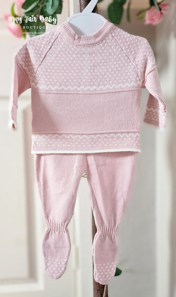 Traditional Baby Girls Pink & White Super Soft Knitted Set - 0-6m NON RETURNABLE
