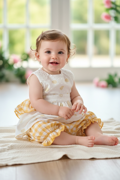 DBB Collection Spanish Baby Girls Orange Check Jam Pant Set - 12m NON RETURNABLE