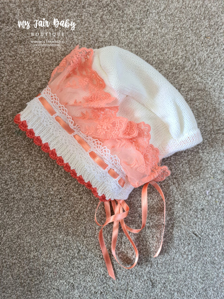 Ela Confeccion Spanish Baby Girls Orange Lace Knitted 3pc Set - 12m