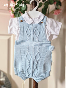 Spanish Baby Boys Blue Cable Knit Summer Romper