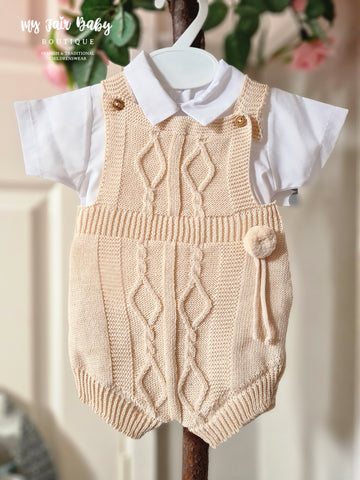 Spanish Baby Boys Camel Cable Knit Summer Romper