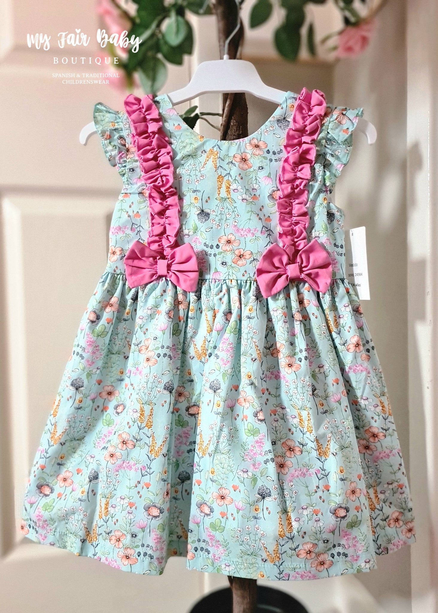 Spanish BabyFerr Older Girls Green Cerise Dress 24564 6y – My