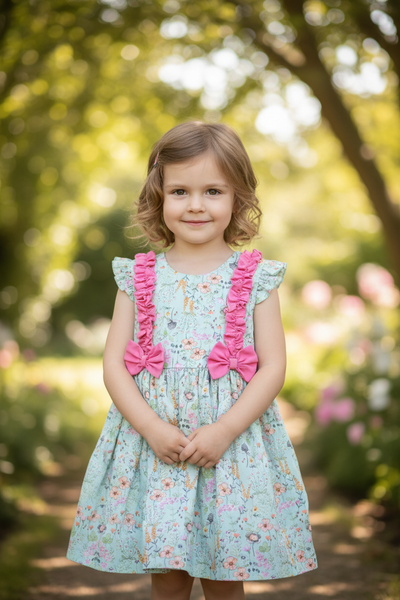 Spanish BabyFerr Older Girls Green & Cerise Dress 24564 ~ 6y