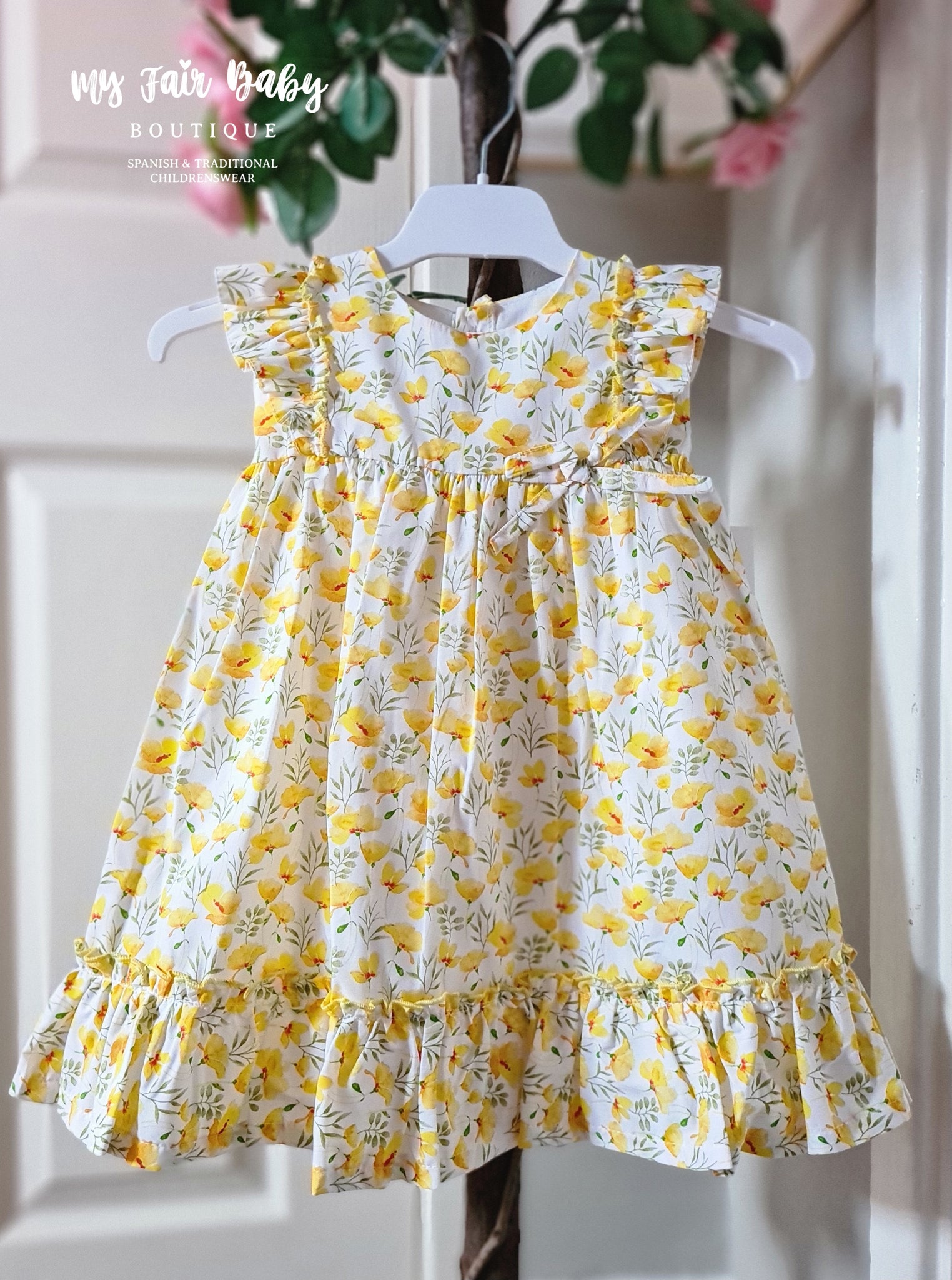 Spanish BabyFerr Older Girls Yellow Poppies Dress 24568 - 2-10y