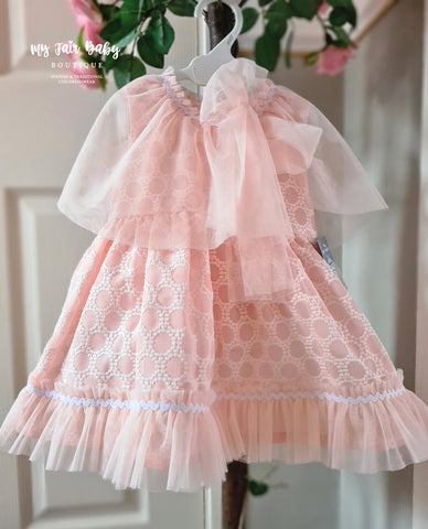 Ceyber SS24 Spanish Baby Girls Pink Organza Trimmed Dress & Pants CC2550 - 6-36m
