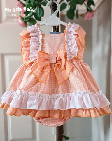 Ceyber SS24 Spanish Baby Girls Orange Gingham Dress & Pants CC2880