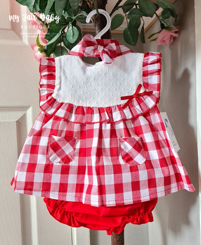 Spanish BabyFerr Baby Girls Red Check Dress Set 24111 ~ 3-36m