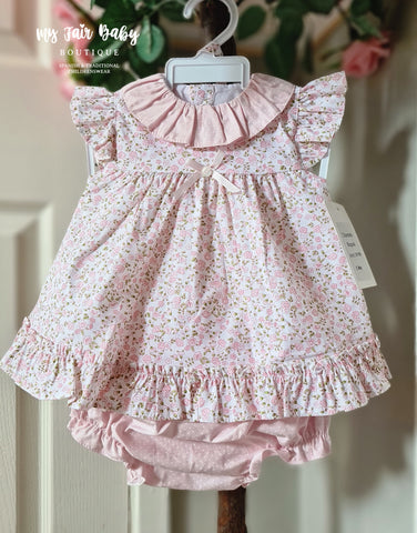 Spanish BabyFerr Baby Girls Pink Ditzy Floral Dress Set 24106 ~ NB-24m