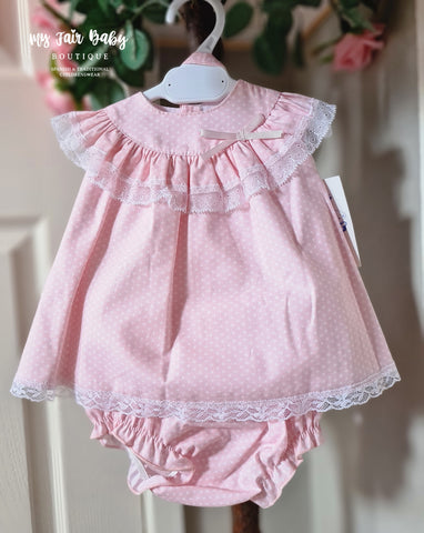 Spanish BabyFerr Baby Girls Pink Plumeti Dress Set 24103 ~ NB-24m