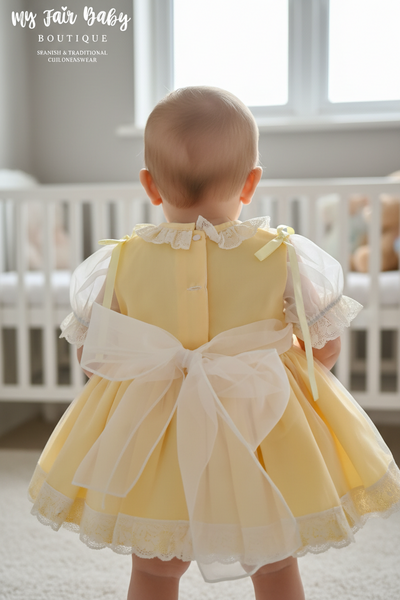 Sonata Infantil Spanish Girls Lemon Smocked Puffball Dress VE2201- 6M - IN STOCK NOW