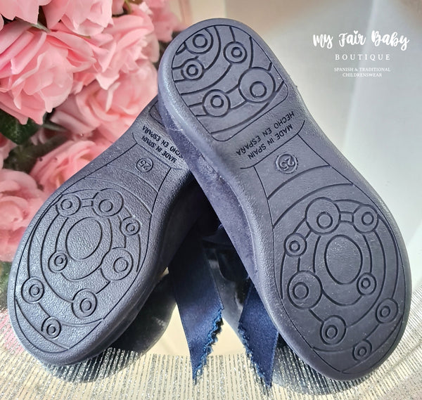Spanish Girls Navy Suede Ballet Ribbon Tie Shoes - NON RETURNABLE