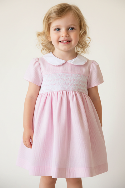 Traditional Spanish Older Girls Pink Smocked Dress 1233 - 2-3y