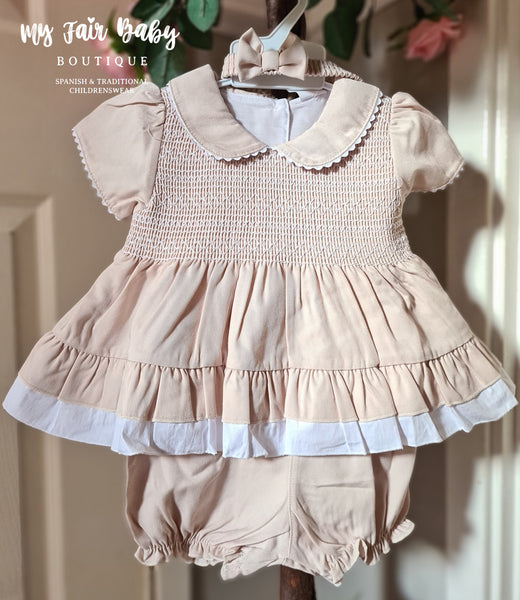 Traditional Spanish Girls Sand Smocked Dress Set 9010 - 1-2y