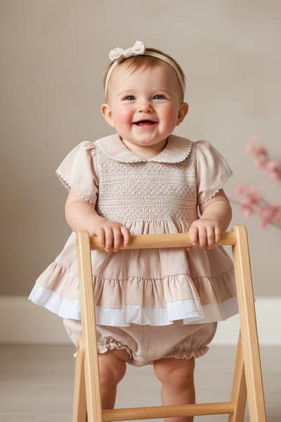 Traditional Spanish Girls Sand Smocked Dress Set 9010 - 1-2y