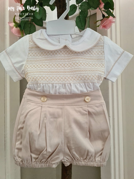Mabini Traditional Boys Sand Smocked Short Set 1081 ~ 18m-4y