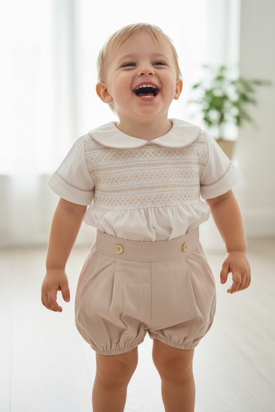 Mabini Traditional Boys Sand Smocked Short Set 1081 ~ 18m-4y