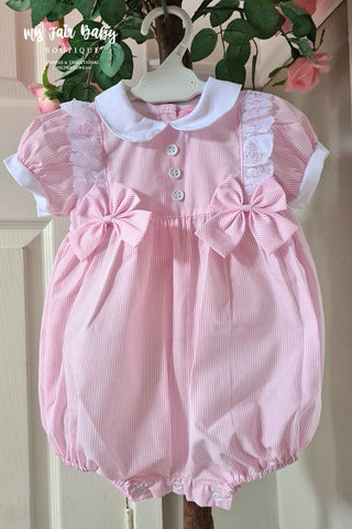 Traditional Baby Girls Pink Cotton Pinstripe Romper - 0-9m