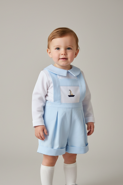 Wee Me Spanish Baby Boys Blue Boat Dungarees MYDE004 ~ 18m