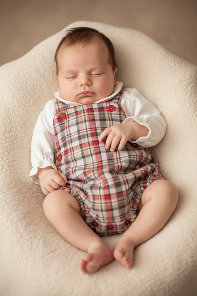 Spanish Baby Boys Tan Tartan Romper Set -1m NON RETURNABLE