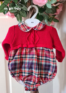Traditional Baby Boys Red Tartan Half Knit Romper Newborn - NON RETURNABLE