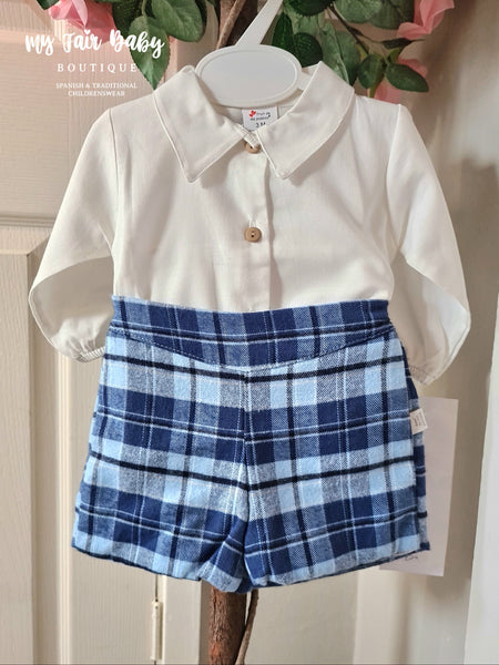Spanish Baby Boys Blue Check Short Set ~ 3,18m