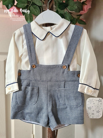 Traditional Baby Boys Navy Blue Woven Dungarees - 6,12m