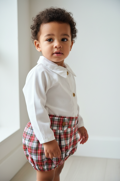 Spanish Baby Boys Red & White Tartan Short Set R002 ~ 3,24m