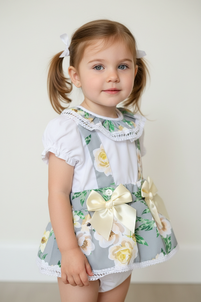 Spanish Baby Girls Green & Lemon Floral Skirted Pant Set ~ 24,36m